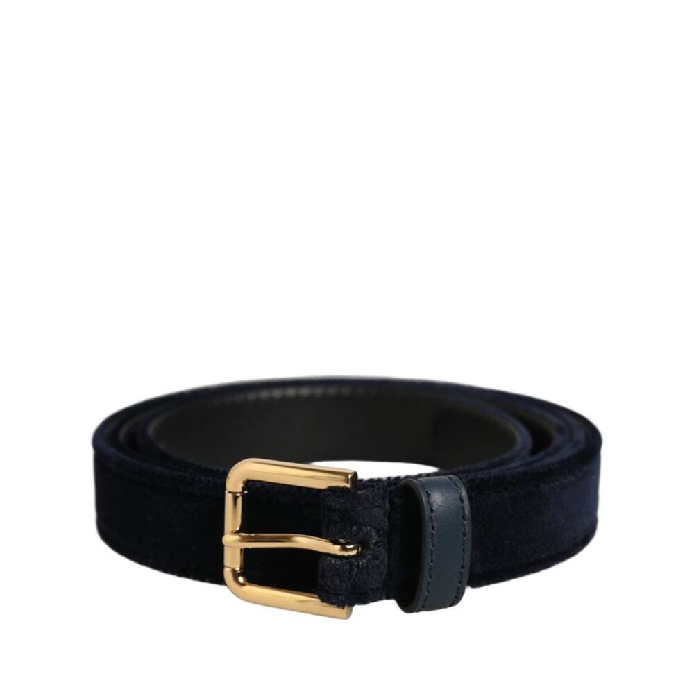 Dolce & Gabbana Dark Blue Velvet Gold Tone Metal Buckle Women's Belt